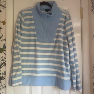 Talbots Blue & White Striped Fleece Quarter-Zip Pullover – Size XL